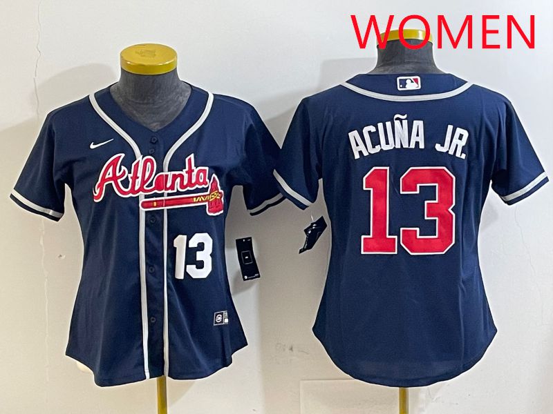 Women Atlanta Braves #13 Acuna jr Blue Game 2025 Nike MLB Jersey style 6